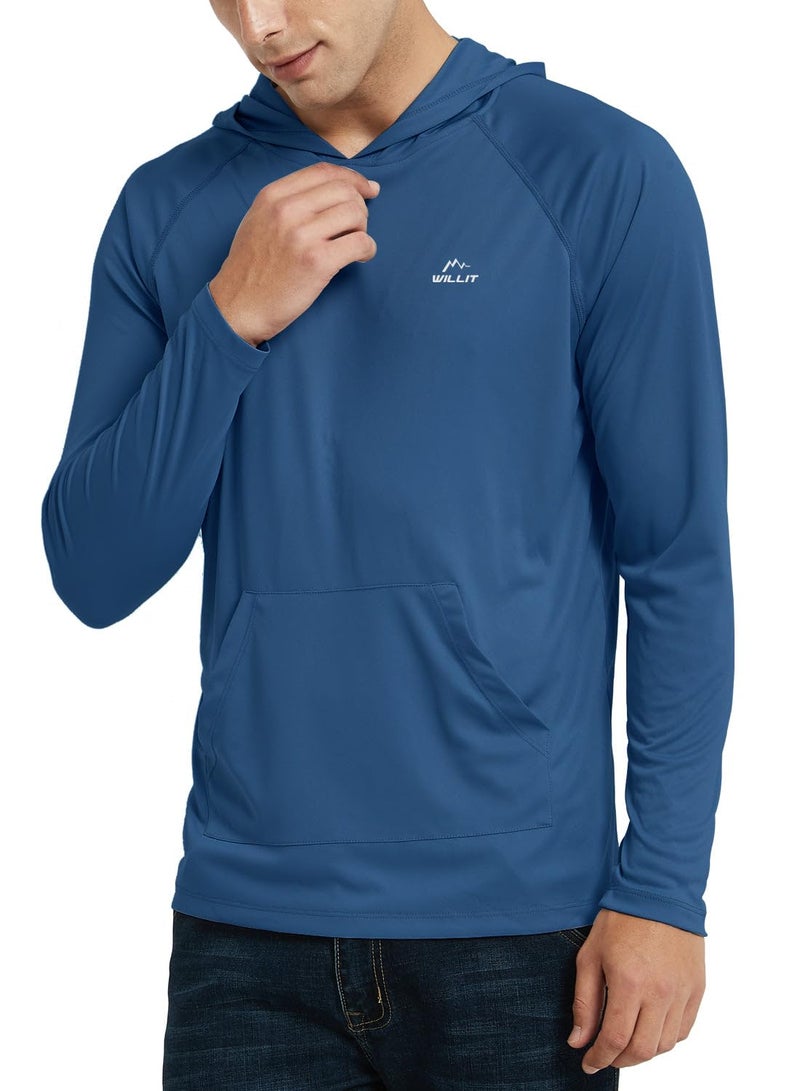 Willit Men's UPF 50+ Sun Protection Hoodie Shirt Long Sleeve Rash Guard Fishing SPF Outdoor UV Shirt Lightweight Pocket Ocean Blue XL - Image 4